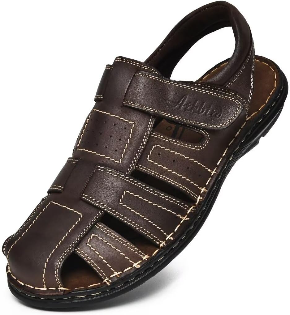 

Мужские сандалии Arkbird, закрытый носок, кожаные рыбацкие для прогулок на открытом воздухе и спорта, летние, Coffee-83