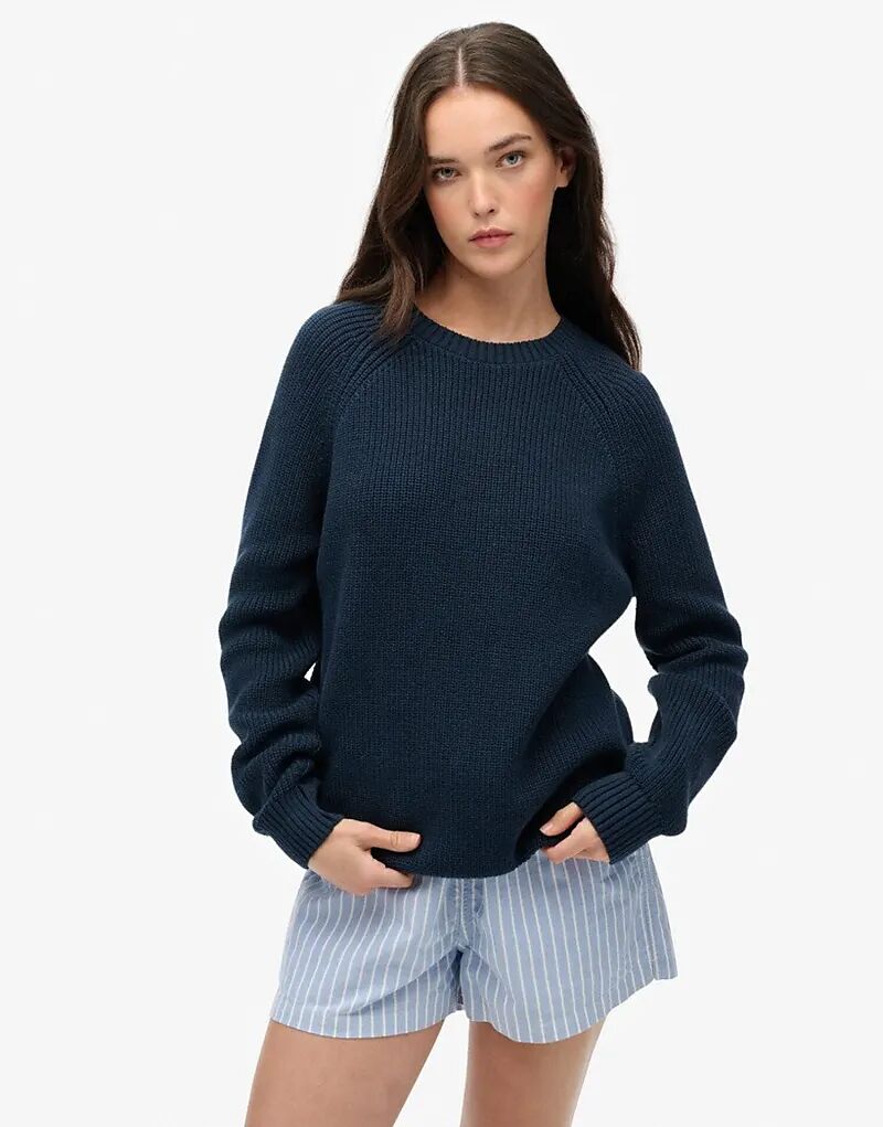 

Свободный трикотажный джемпер Superdry в рубчик темно-синего цвета