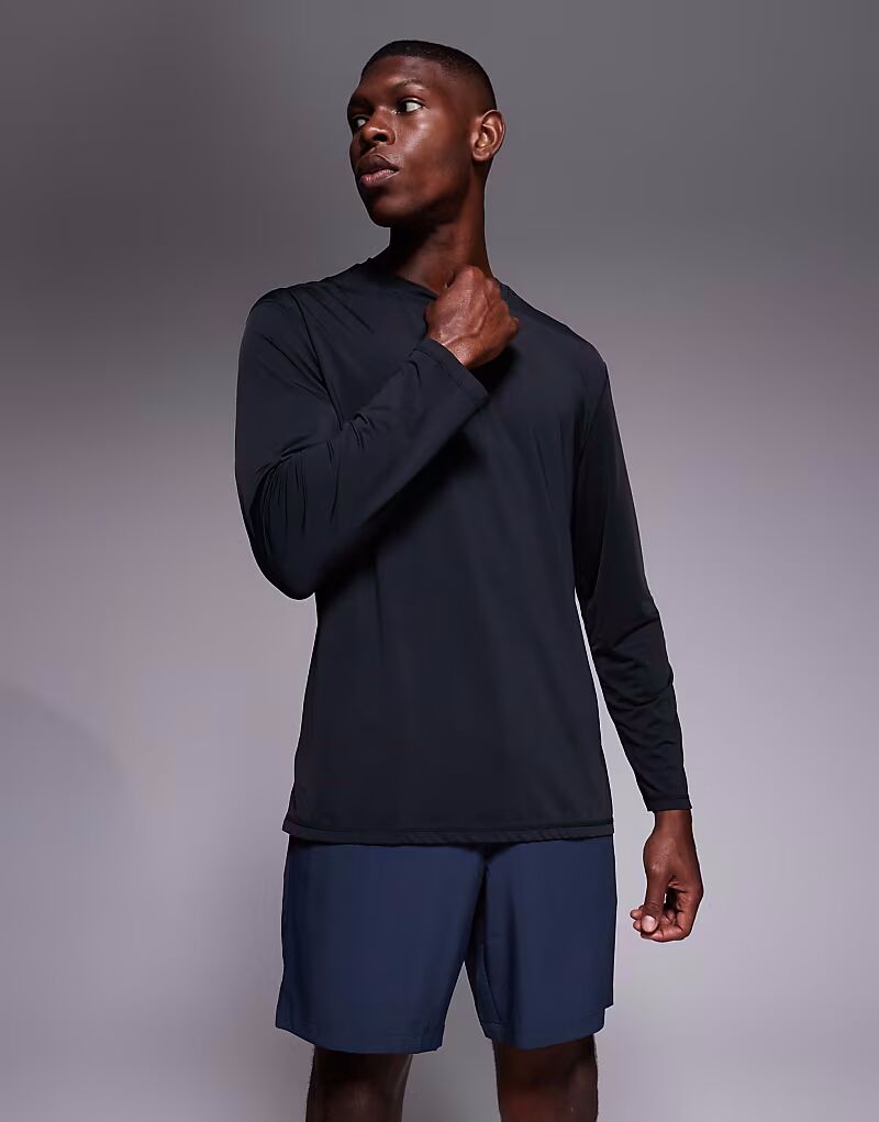 

Быстросохнущая нейлоновая сетчатая футболка свободного кроя с длинным рукавом черного цвета 4505