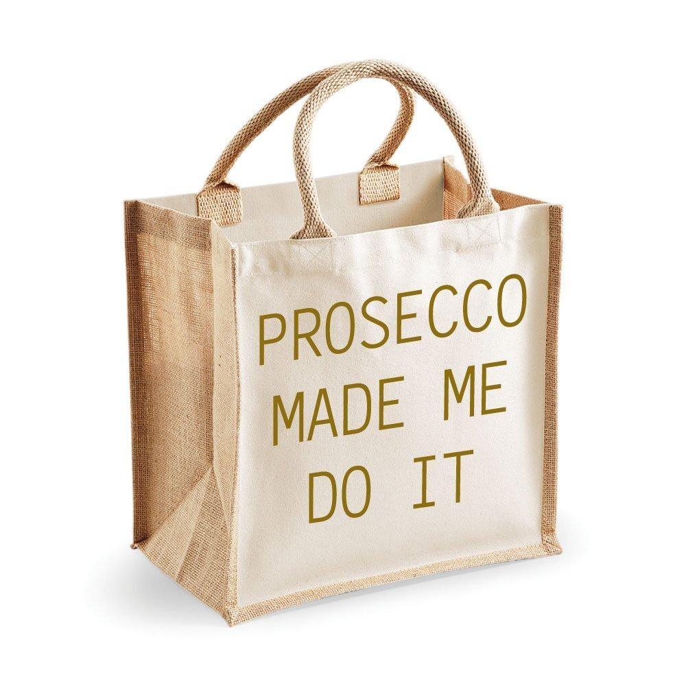 

Средняя джутовая сумка Prosecco Made Me Do It Natural Bag Gold Text Friend 60 SECOND MAKEOVER, золото