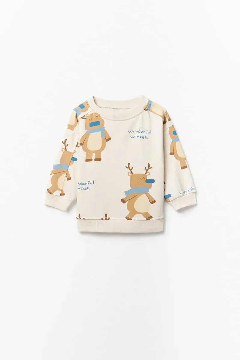 

Толстовка с принтом оленей Sfera, белый