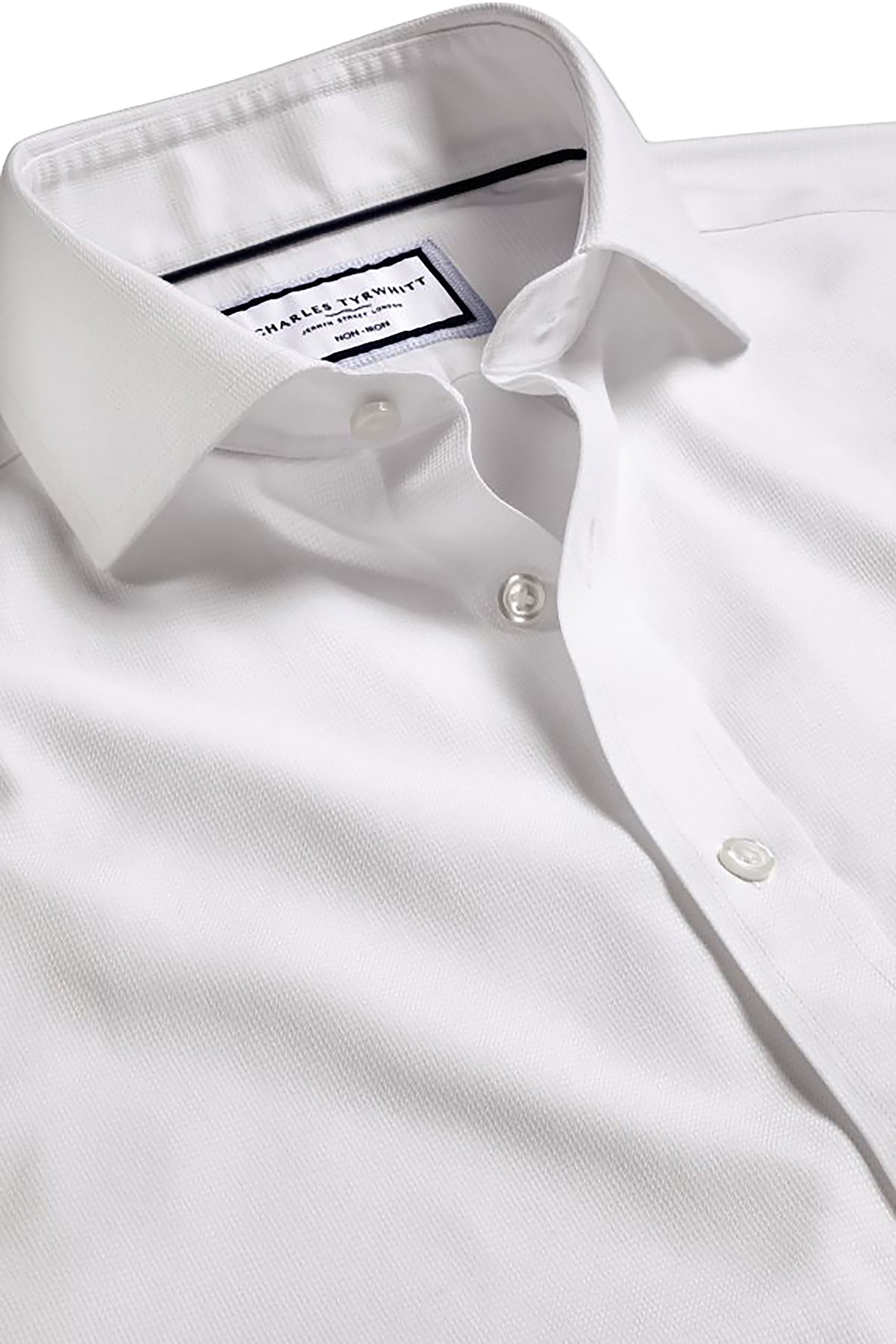 

Charles Tyrwhitt Мужская рубашка Non-Iron Clifton Weave Cutaway Slim Fit с одним манжетом, белый