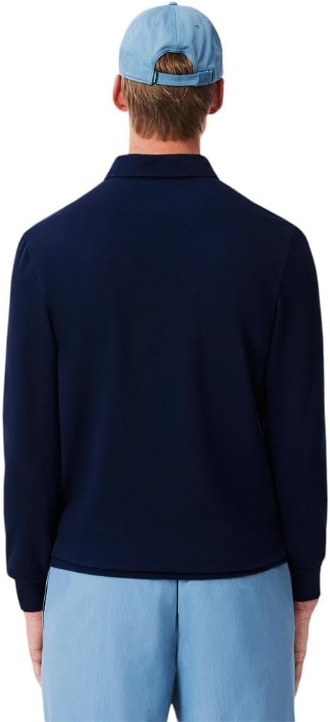 Мужское поло Lacoste Paris с длинным рукавом из эластичного хлопка, Navy Blue — фото 3