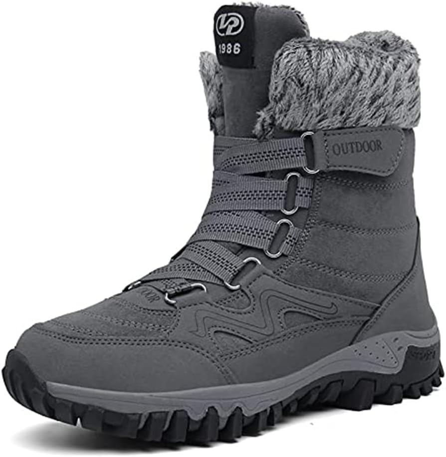 

Мужские теплые зимние ботинки ZDLJYL с меховой подкладкой, водонепроницаемые, противоскользящие, легкие ботильоны для повседневной носки и походов на открытом воздухе, серый