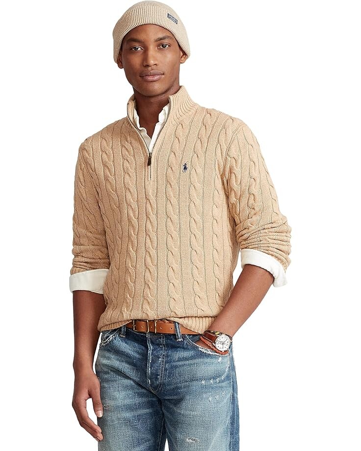 

Свитер Polo Ralph Lauren Cable-Knit Cotton Quarter-Zip Sweater, цвет Camel Melange