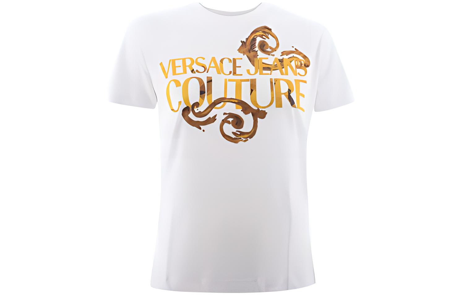 

Хлопковая футболка с принтом логотипа VERSACE JEANS COUTURE, белый