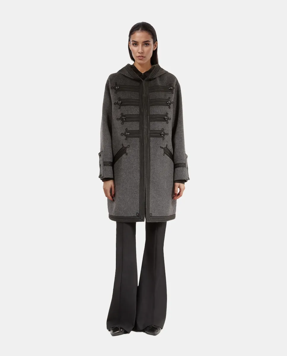 

Длинное женское шерстяное пальто с капюшоном The Kooples, серый