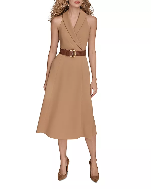 

Платье-Жакет без рукавов с поясом Donna Karan, бежевый