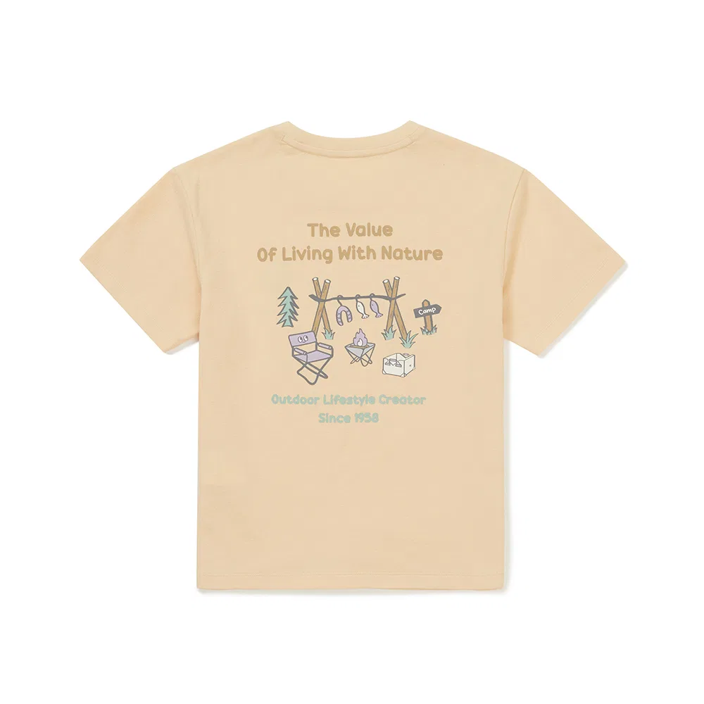 Детская футболка Sorona Camping с коротким рукавом, светло-жёлтая, от Snowpeak Apparel Kids — фото 3