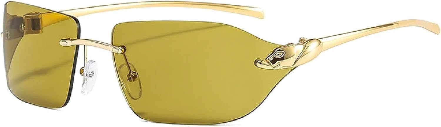 

Винтажные уникальные солнцезащитные очки с принтом гепарда для женщин, без оправы, с прозрачными линзами цвета океана, для мужчин, с защитой от УФ-излучения UV400 HHZZYVY, Golden Green Yellow