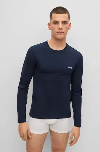 Рубашка с длинными рукавами BOSS "рубашка с длинными рукавами R-Neck Classic COTTON 3шт./упак.", с надписью логотипа BOSS, черно-белый — фото 3