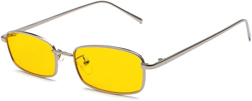 

Солнцезащитные очки в стиле ретро, ​​прямоугольные, винтажные, в тонкой металлической оправе, прямоугольные, для женщин и мужчин, узкие, квадратные RUNHUIS, Silver/Yellow