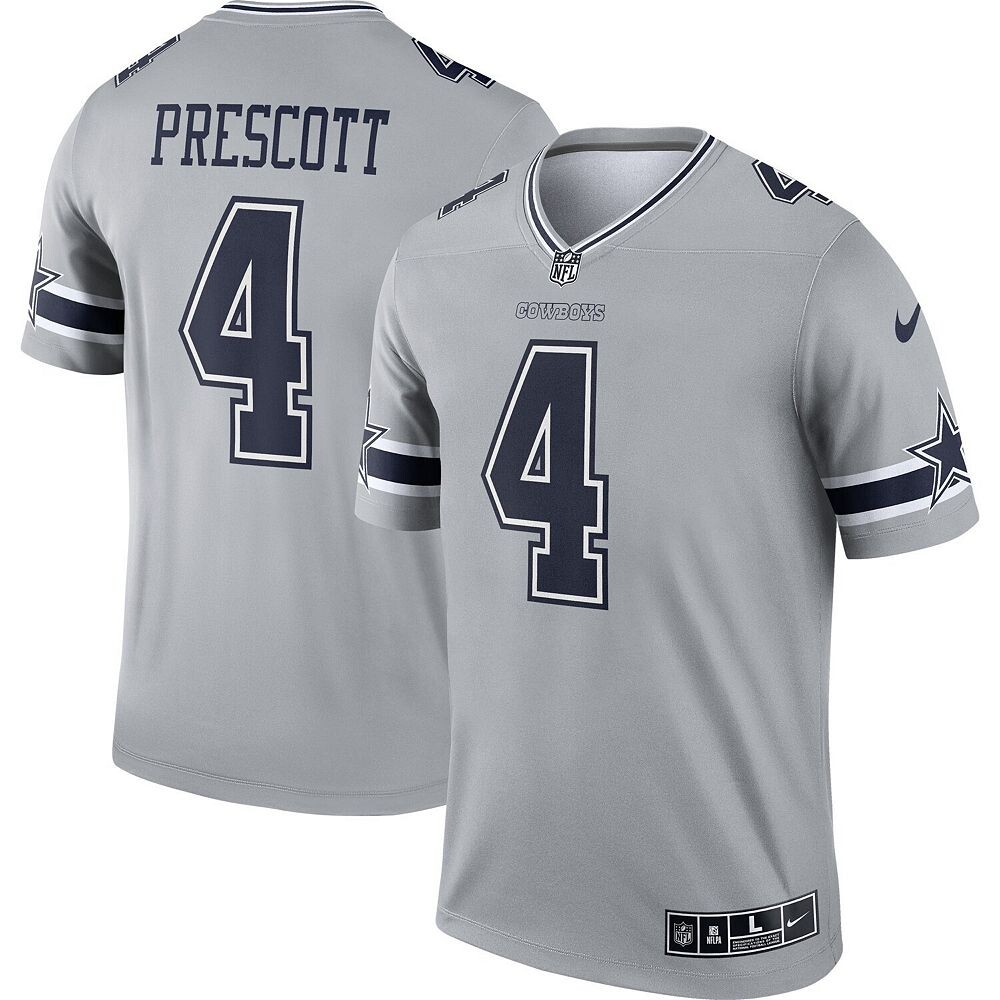 

Мужская джерси Nike Dak Prescott Silver Dallas Cowboys Inverted Legend, цвет Cow Grey