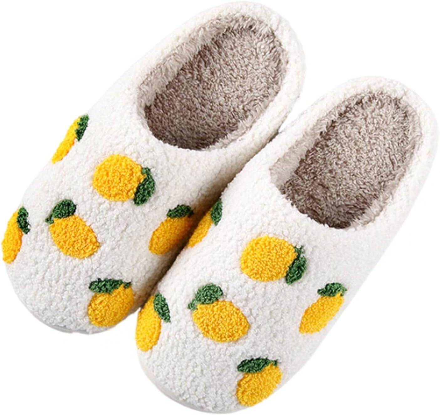 

Женские и мужские клубничные тапочки Милые фруктовые домашние тапочки Зимние пушистые с эффектом памяти Теплые мягкие домашние тапочки Gjike, Lemon