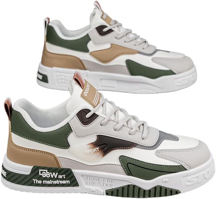 

Мужские повседневные кеды HCHCTRY для скейтборда - низкие, с круглым носком, на шнуровке, с верхом из ПУ, для ежедневной носки и повседневного использования, белый/зеленый