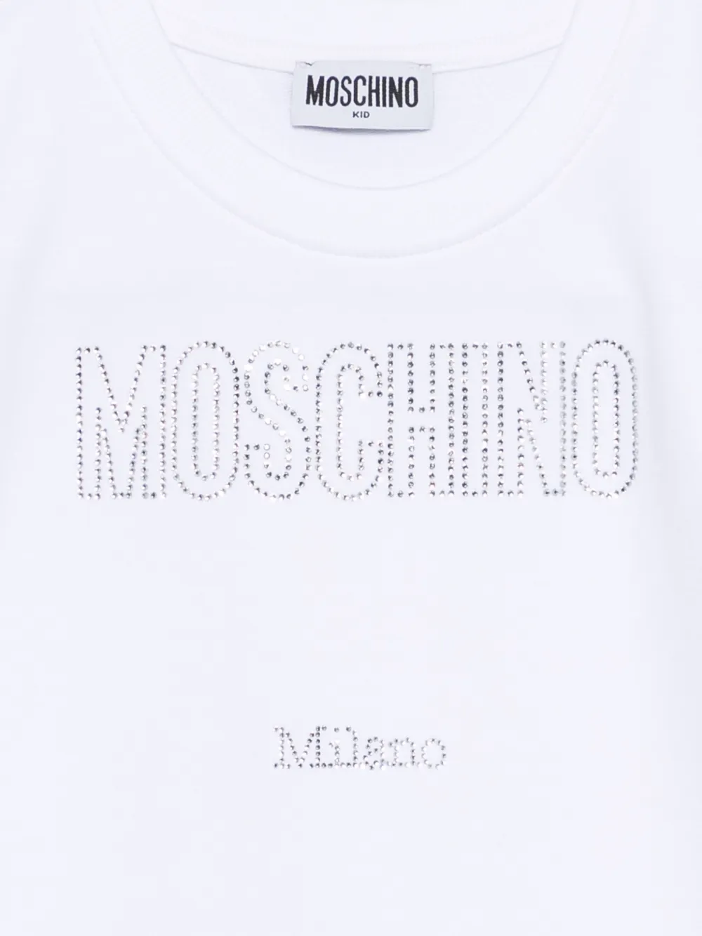 Платье с логотипом, украшенное кристаллами Moschino Kids, белый — фото 3