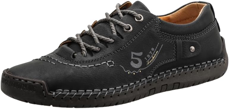 

Мужская повседневная обувь Дышащие кроссовки Лоферы Обувь для ходьбы Ручная работа Кожаные туфли на шнуровке Мокасины для вождения, работы и офиса Hchctry, черный