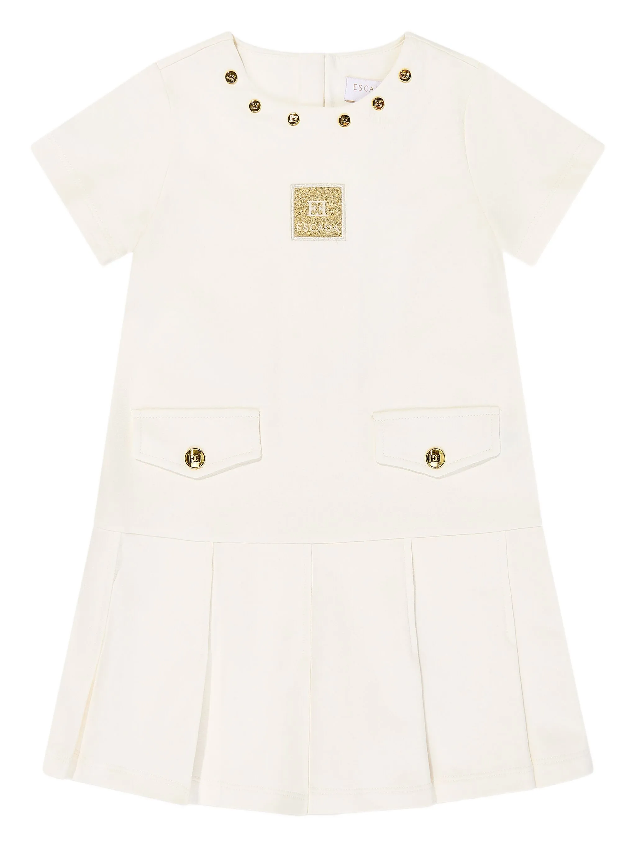 

Плиссированное платье с нашивкой-логотипом Escada Kids, белый