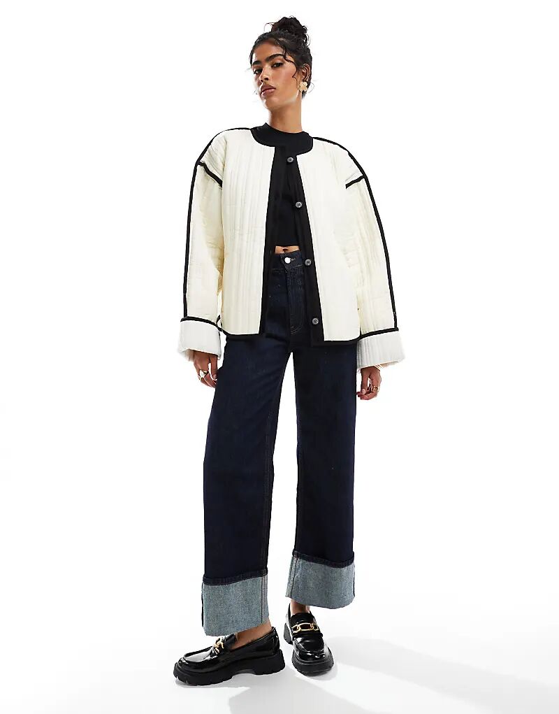 

Стеганая куртка с контрастными деталями кремового цвета ASOS DESIGN