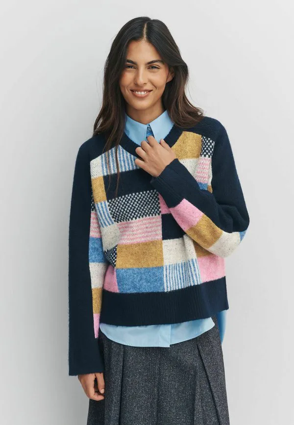 Свитер с круглым вырезом, укороченный Next, Navy Blue Multi Patched