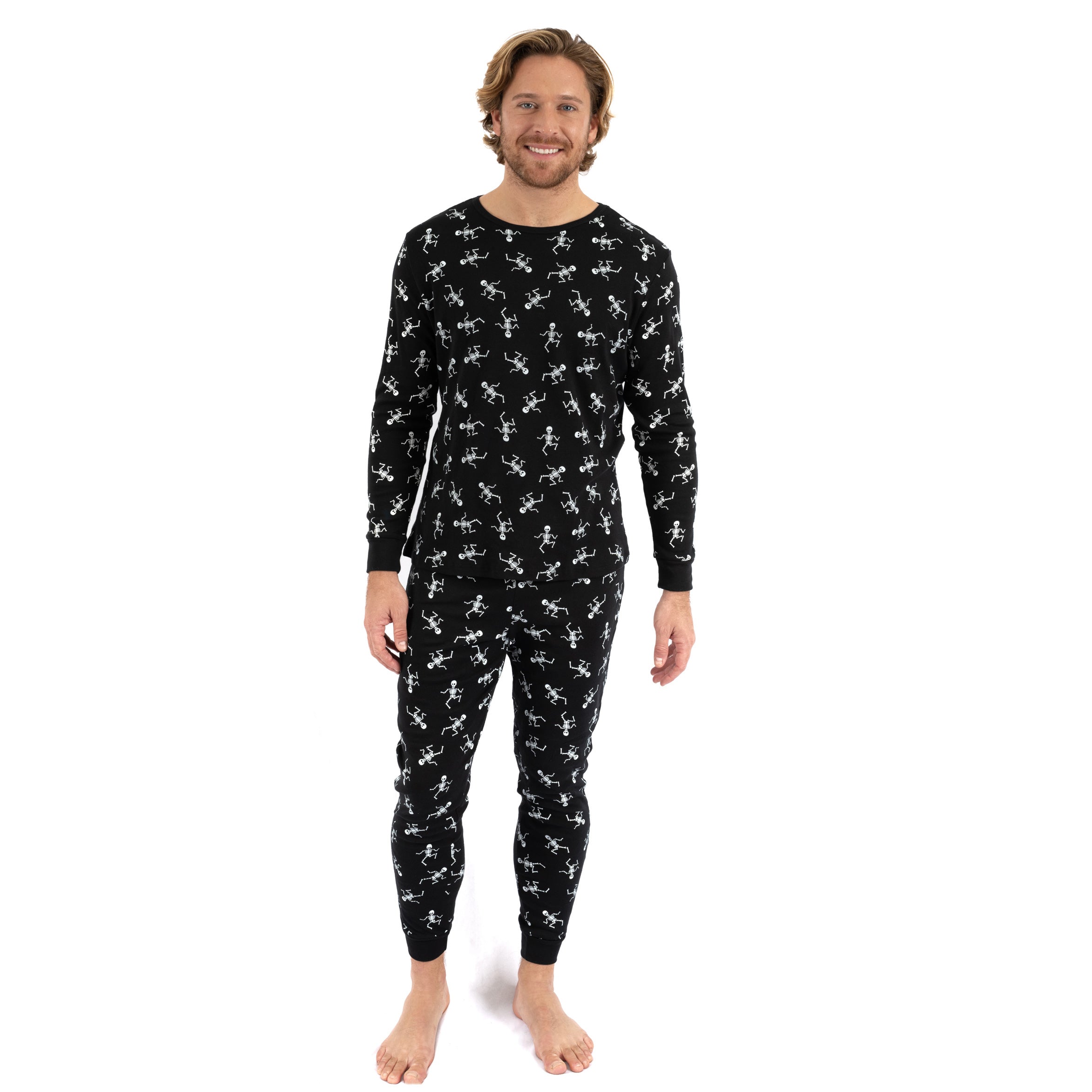 

Мужская пижама из двух частей из хлопка, скелет, черный цвет Leveret
