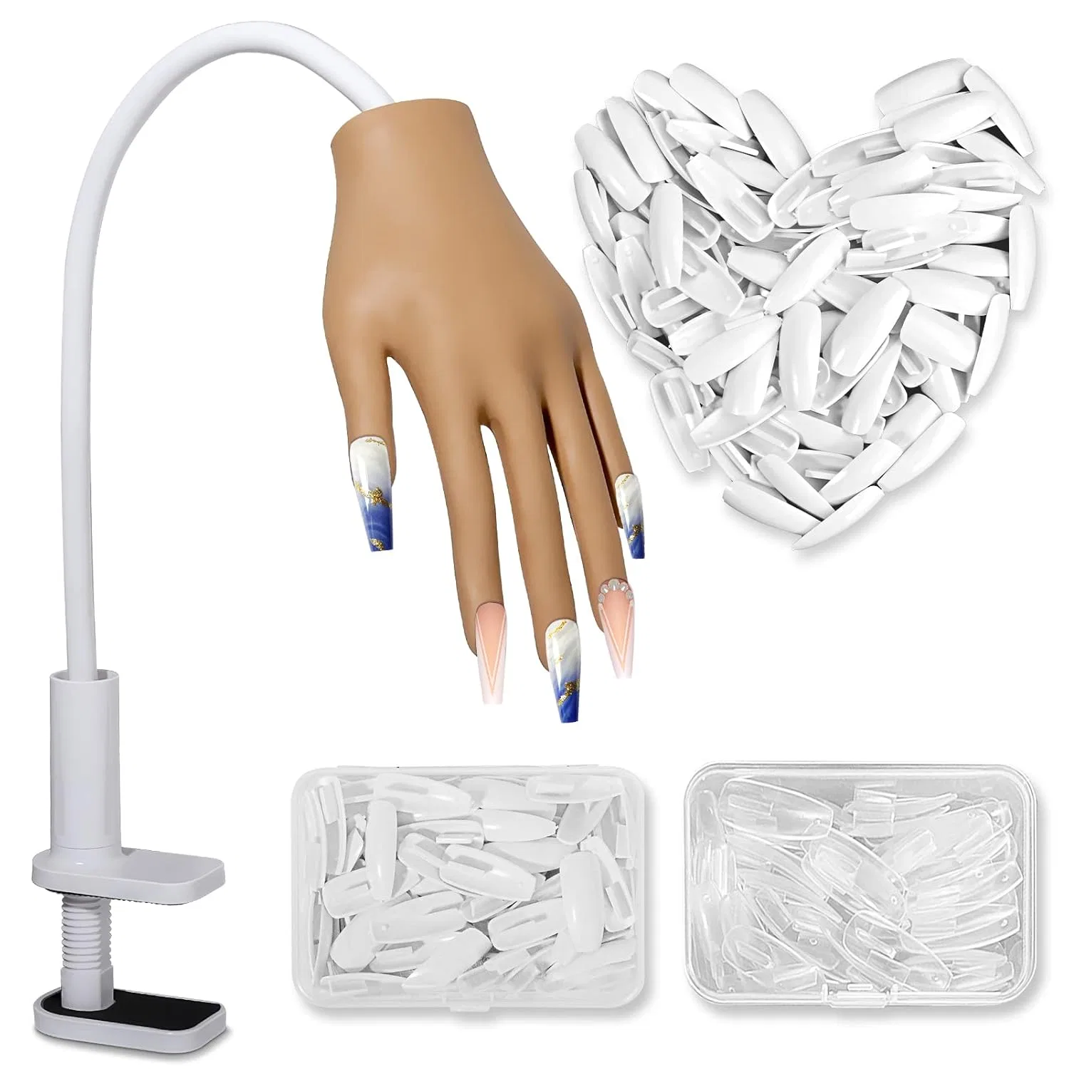 Силиконовая рука для практики нейл-дизайна Yokilly с 200 типсами Yokilly, New Silicone Hand