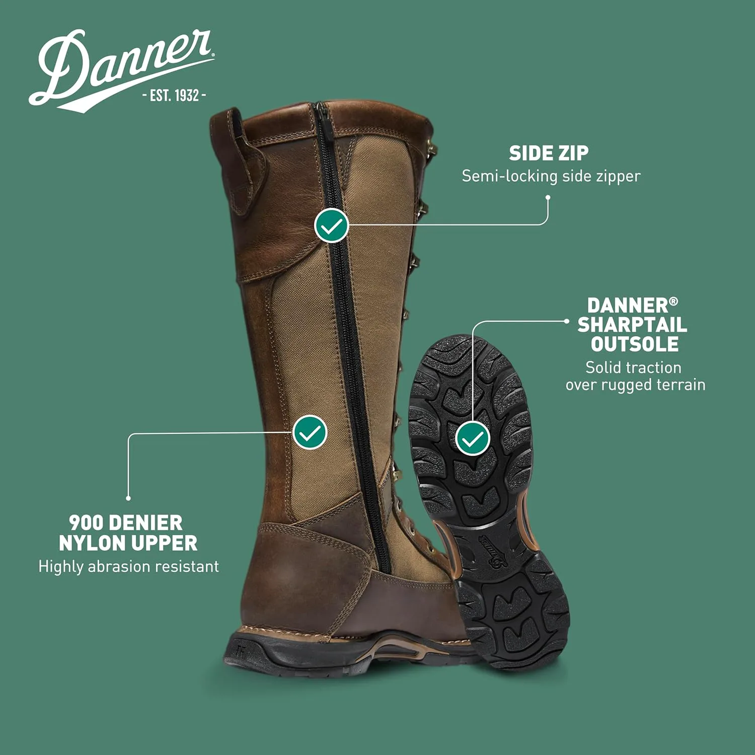 Мужские ботинки Danner Sharptail Snake с боковой молнией Name ‎Danner, коричневый — фото 2