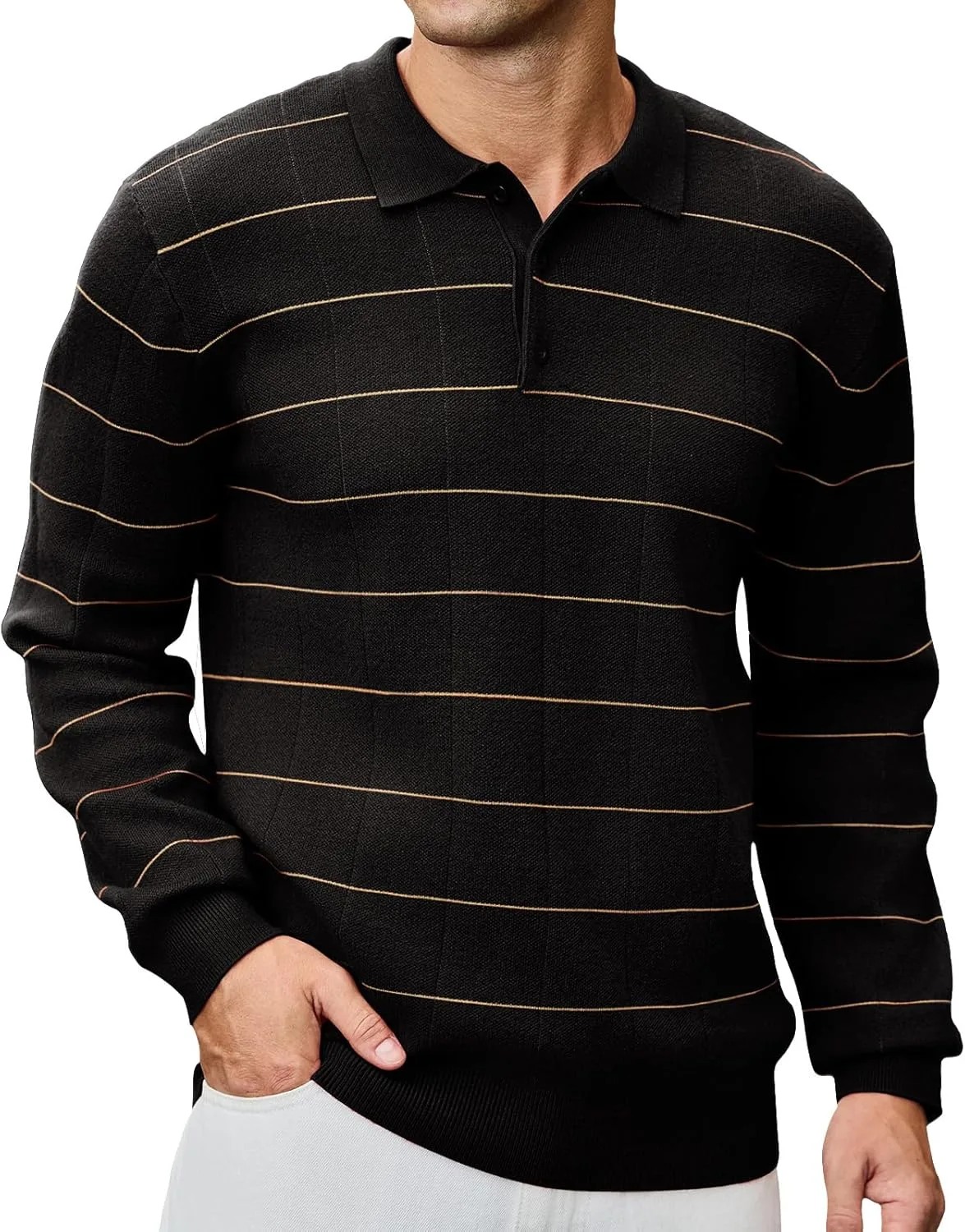 

Мужской свитер Vintage Plaid Knit Polo с длинным рукавом и резинкой CTU