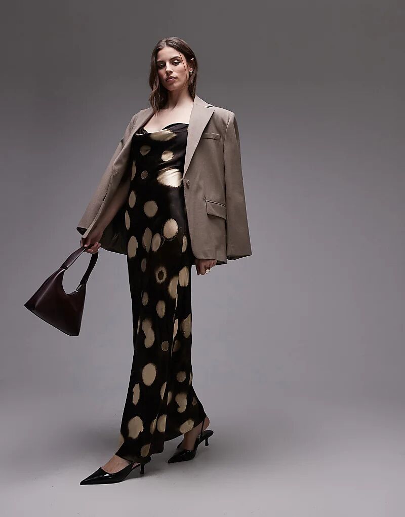 

Платье-капюшон миди в коричневый абстрактный горошек Topshop