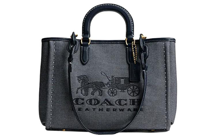 

Сумка-шоппер из ткани, на одно плечо, женская, темно-синяя COACH Tubas