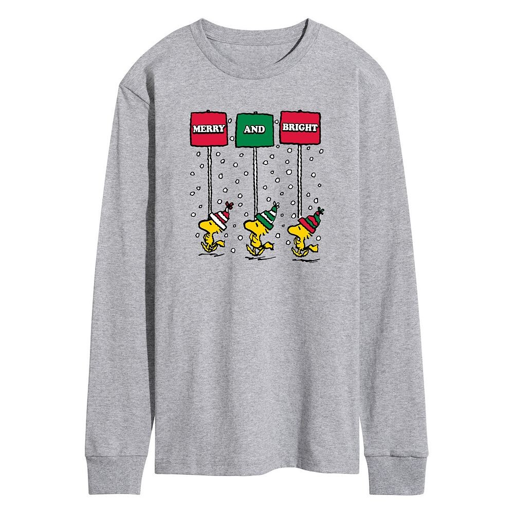 

Мужская футболка Peanuts Woodstock Merry & Bright с рисунком с длинными рукавами Licensed Character, цвет Heather Gray