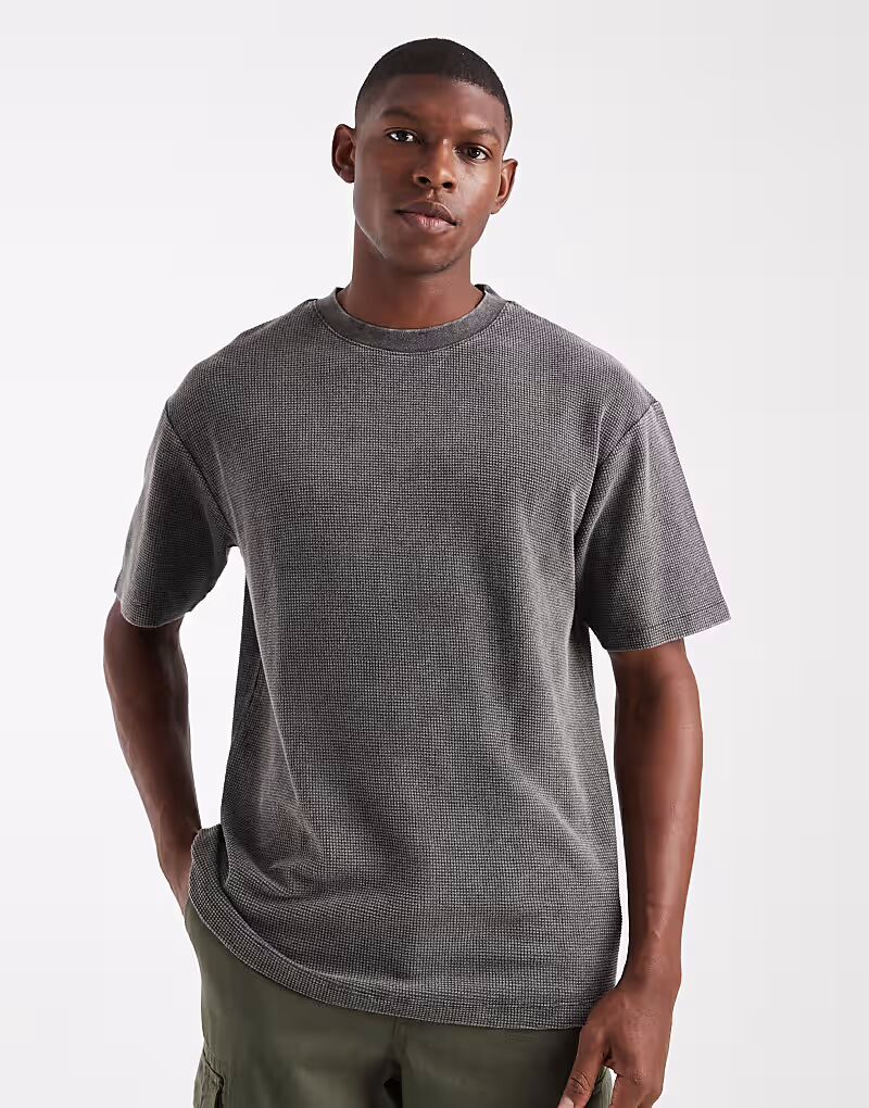 

Свободная футболка из черной вафельной ткани Asos Design, Черный, Свободная футболка из черной вафельной ткани Asos Design