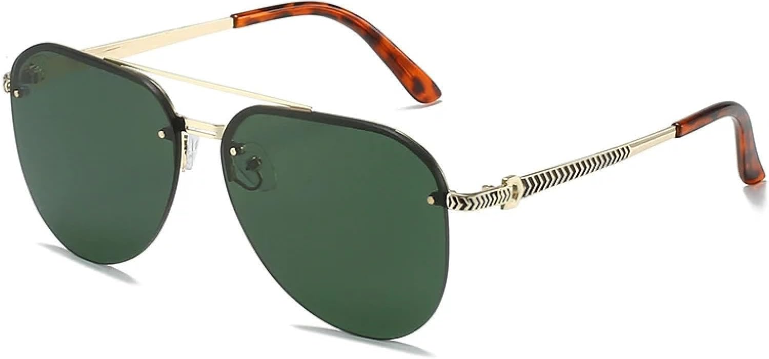 

Ретро-классические металлические солнцезащитные очки с двойной перемычкой для мужчин и женщин, модные, для активного отдыха и вождения, защита от УФ-излучения UV400 TKKTLLT, Gold Green