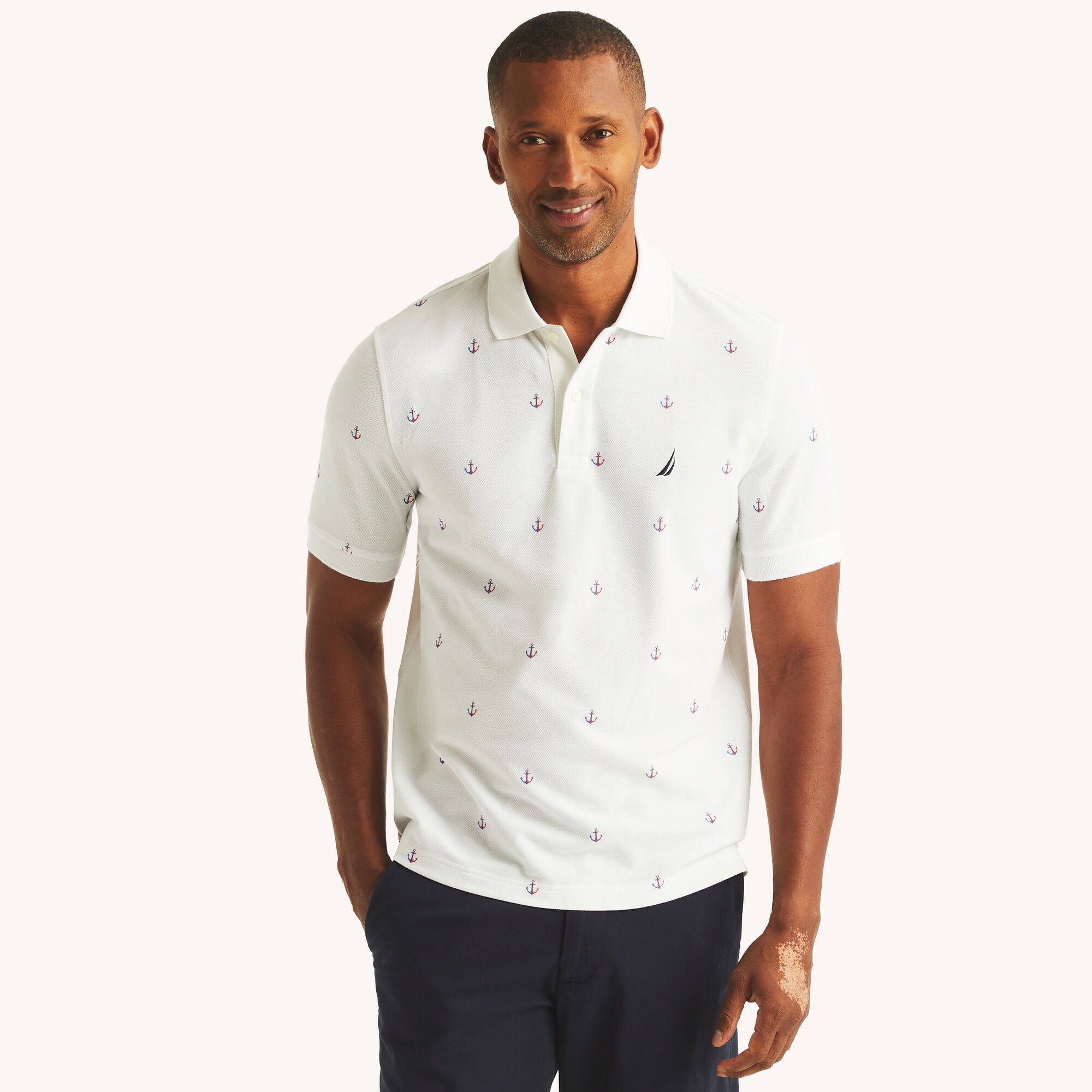 

Мужская классическая рубашка-поло Nautica Printed Deck Polo, цвет bright white