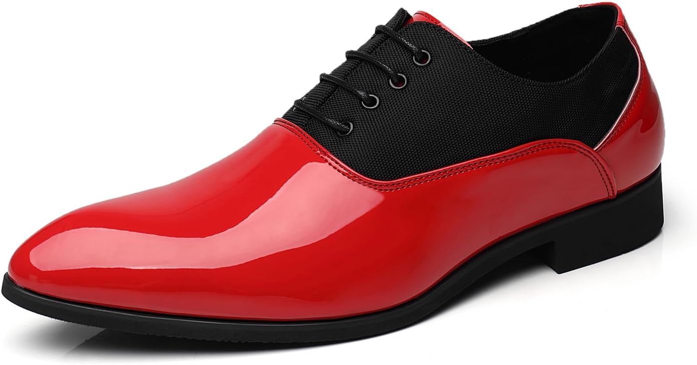 

Мужские оксфорды из лакированной искусственной кожи PU, формальная деловая модель с заостренным носком, британский стиль, свадебные туфли Generic, черный/красный