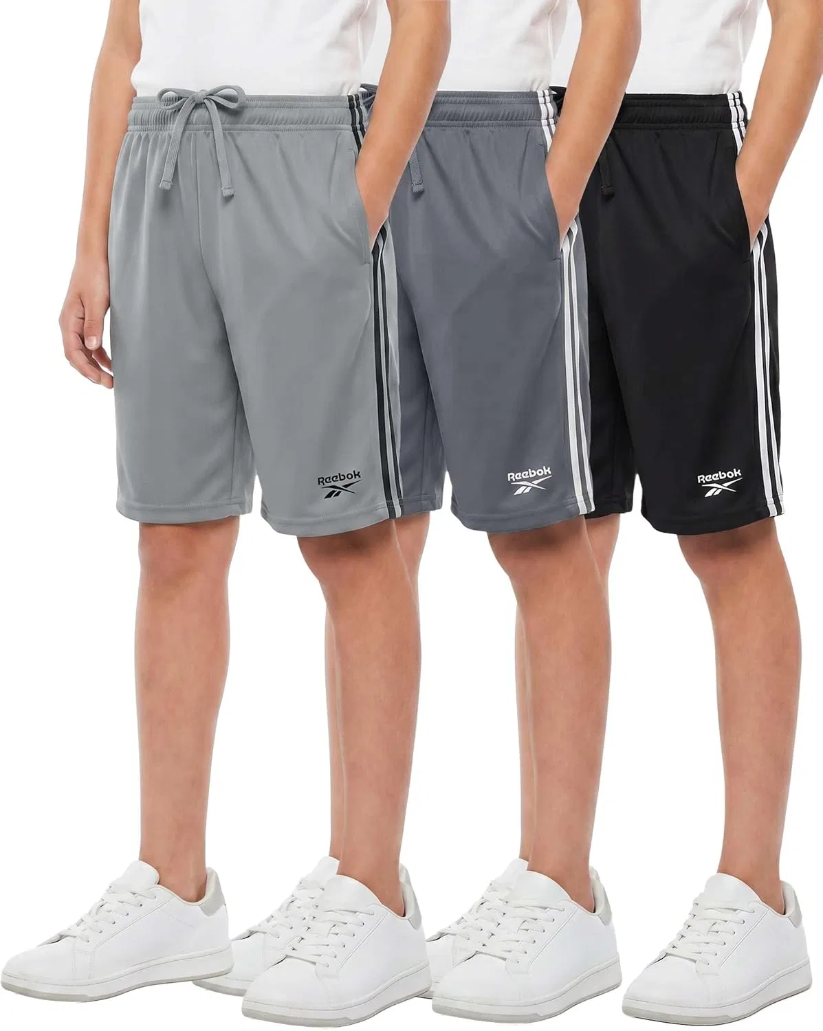 Набор из 3 шорт для мальчиков Reebok Dry Fit Athletic Shorts, Solid Black, Solid Quiet Shade, Solid Ultimate Grey