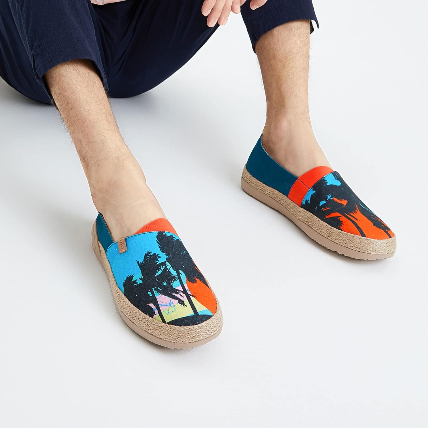 Мужские эспадрильи UIN Slip Ons- легкие прогулочные повседневные лоферы, удобные, с ручной росписью, серия Marbella, Marbellaⅰ-sunset Palm — фото 3