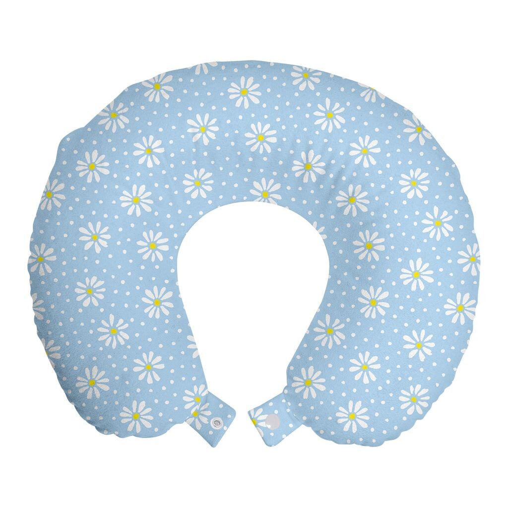 

ABAKUHAUS Дорожная подушка для шеи Yellow Dots, Pastel Daisy, пенопластовые дорожные принадлежности для самолета и автомобиля, 30x30 см, Бледно-лазурно-голубая горчица