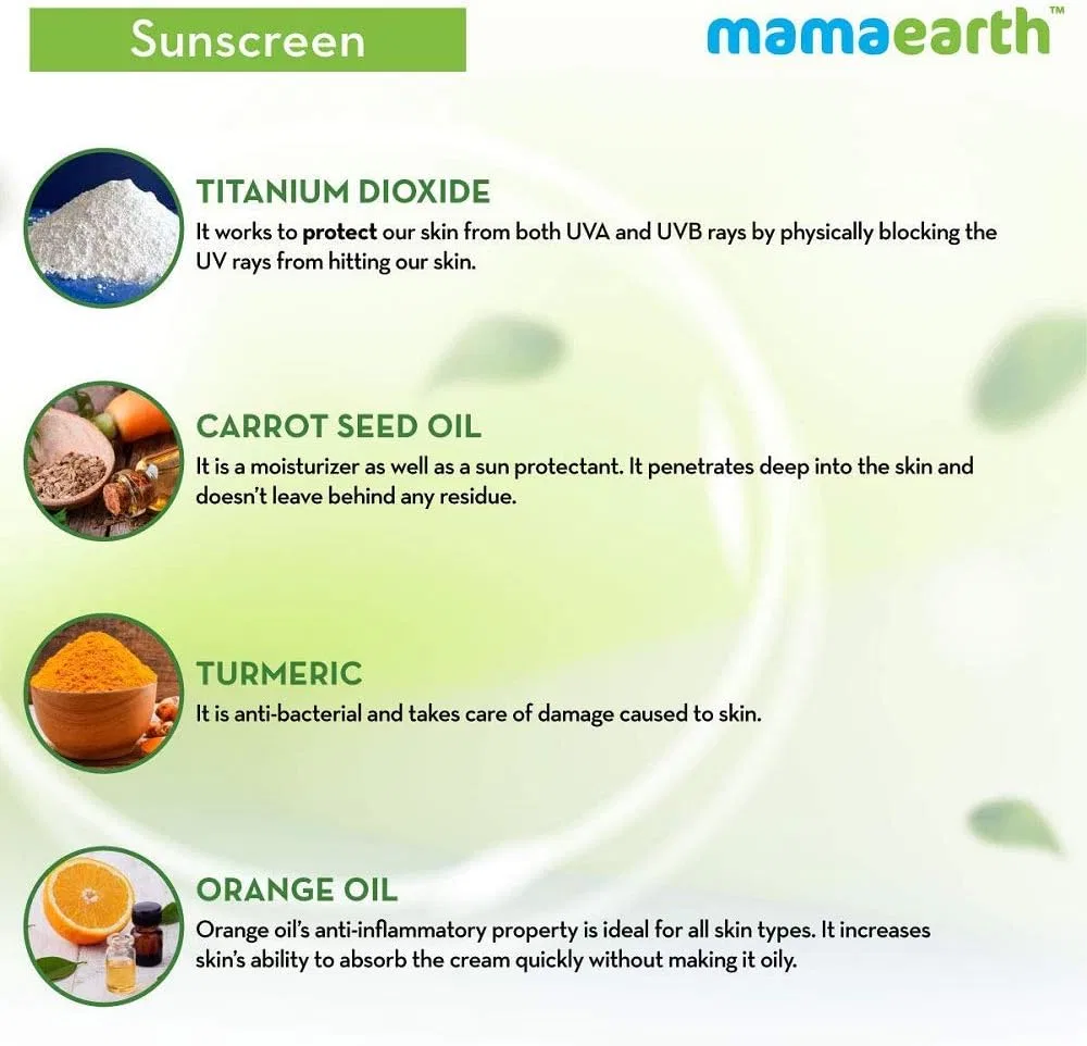 Солнцезащитный лосьон для лица SPF 50 PA+++ Mamaearth с куркумой и маслом моркови, 80 мл — фото 3
