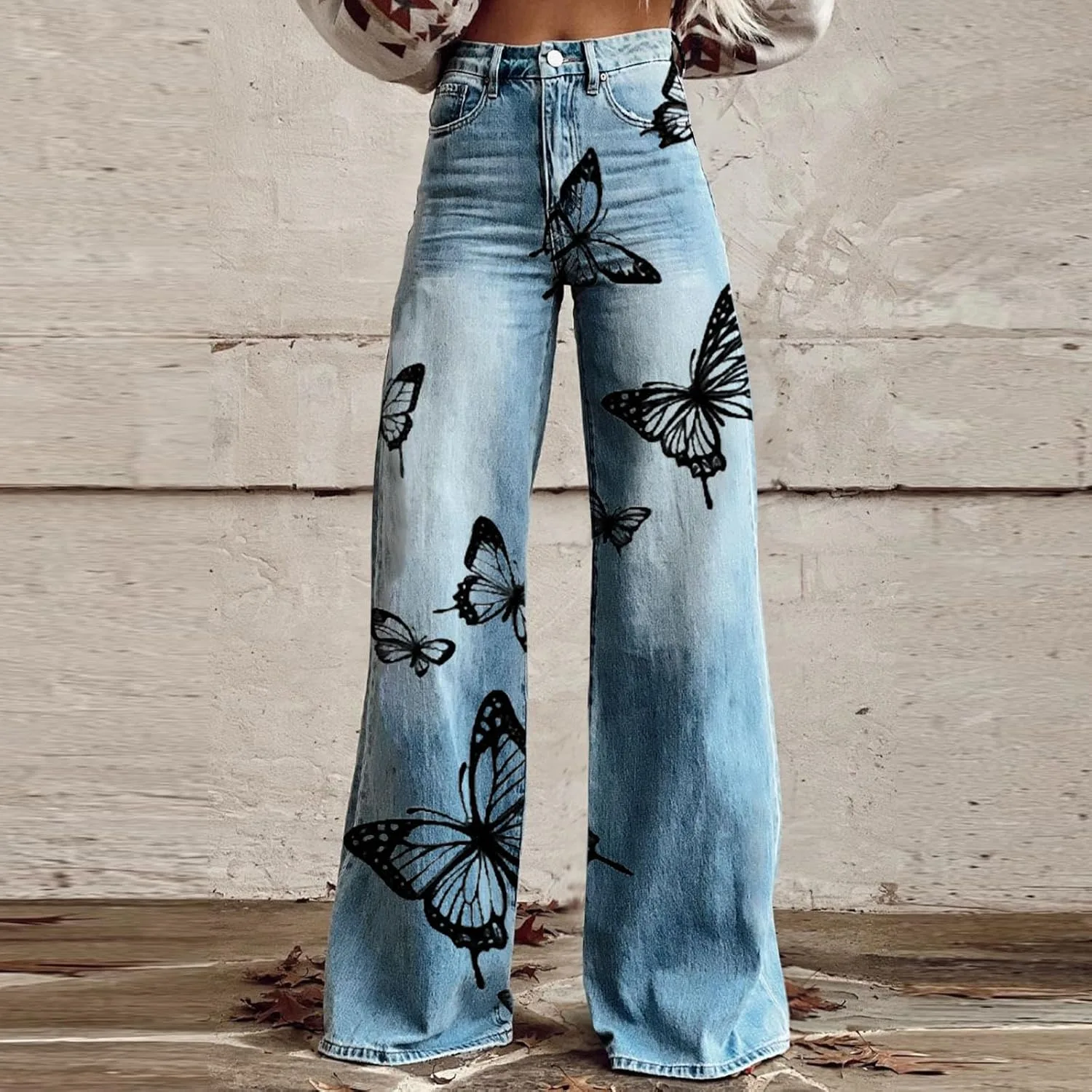 Джинсы для женщин Plus Size Straight Wide Leg High Waisted — фото 2