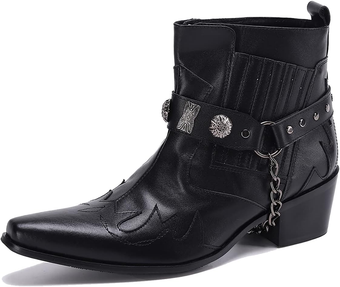 

Мужские повседневные ботинки Santimon Dress Chelsea с коротким голенищем - настоящая кожа, западные ковбойские ботинки с пряжкой и цепочкой для выпускного, бальных вечеров и дискотек, черный