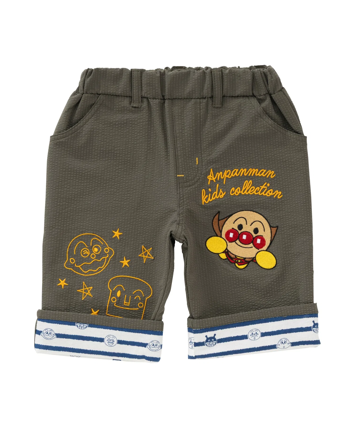 Детские брюки ANPANMAN KIDS COLLECTION с вышивкой и отворотом хаки — фото 3