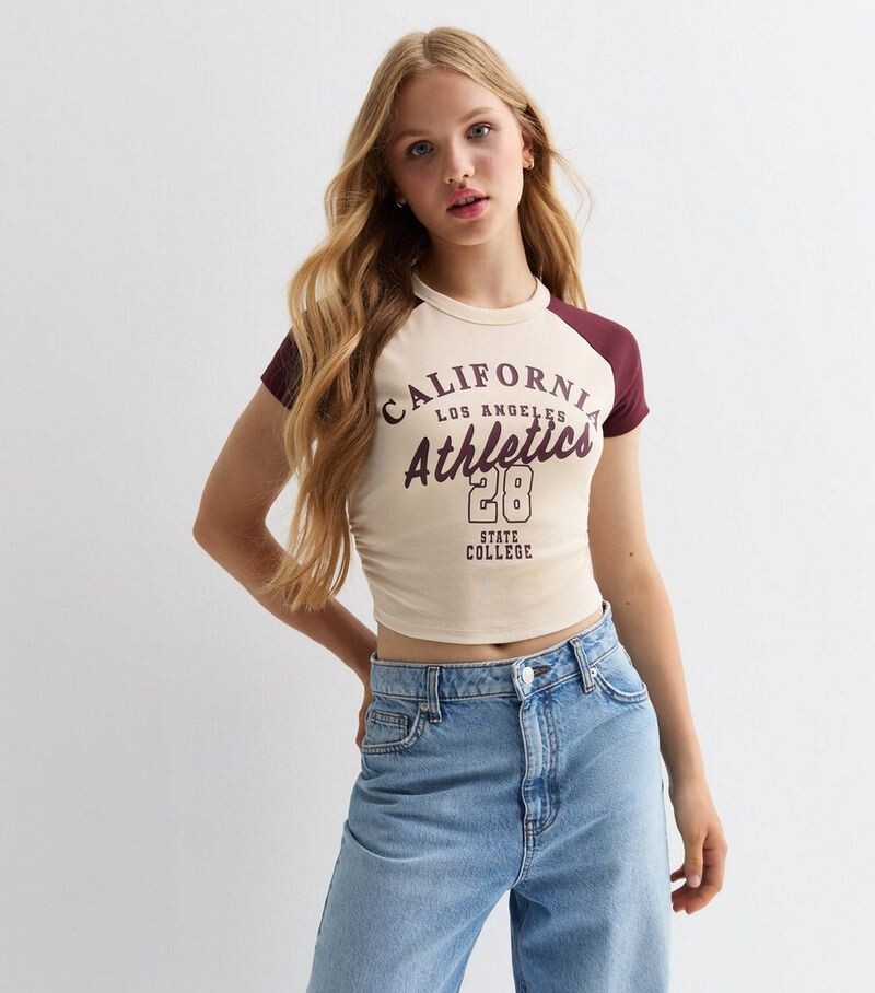 

Бордовая укороченная футболка с надписью California Girls для девочек New Look, бордовый