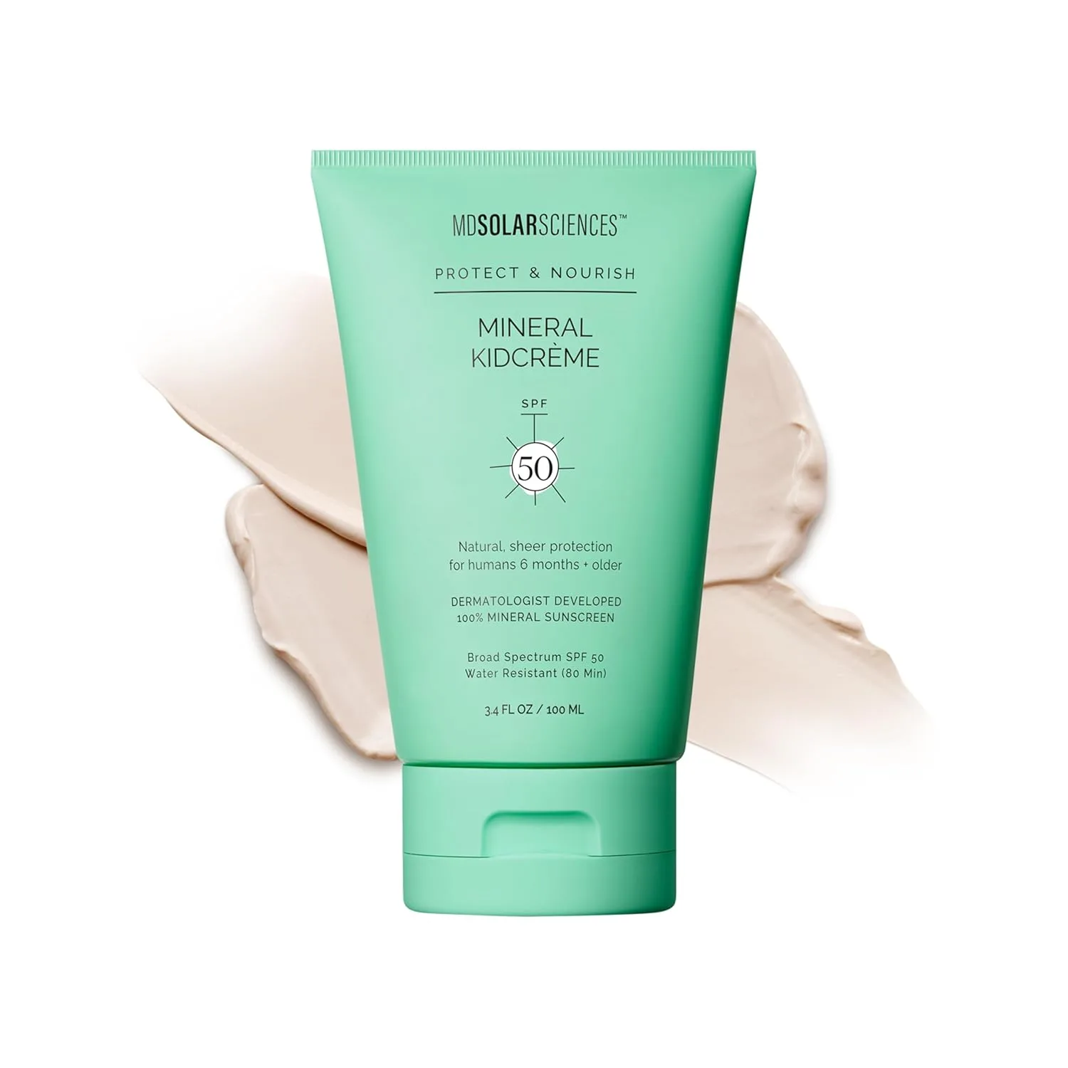 mdsolarsciences mineral kidcrème spf 50, детский солнцезащитный крем с оксидом цинка и сквалоном, водостойкий, 100 мл, KidCreme SPF 50
