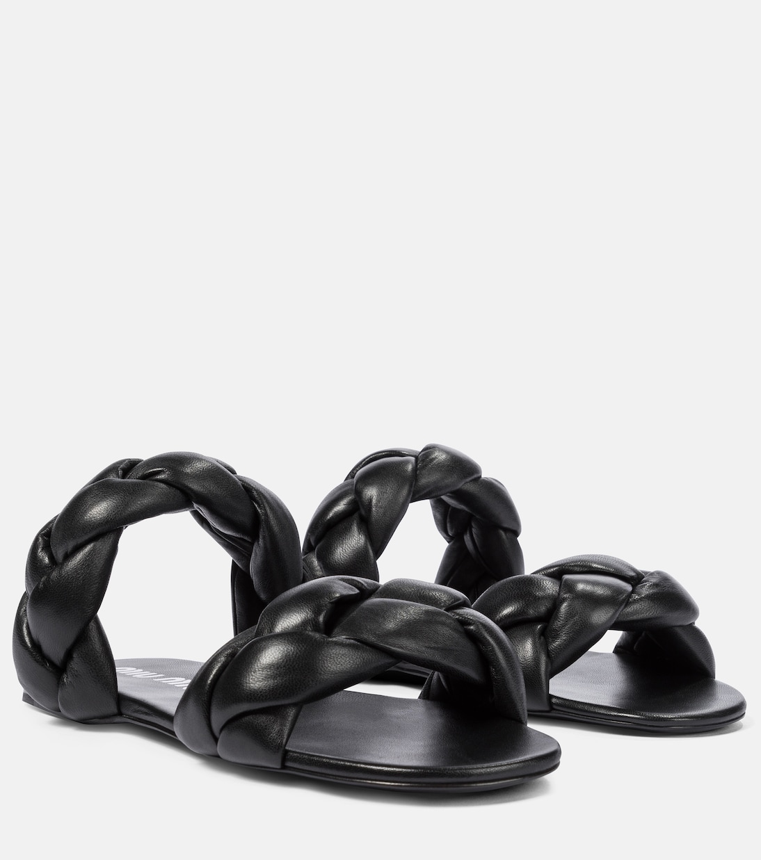 Плетеные кожаные шлепанцы Miu Miu, черный