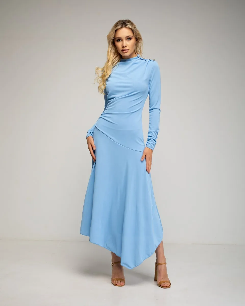 

Длинное платье с длинными рукавами и боковой сборкой Tantra, синий