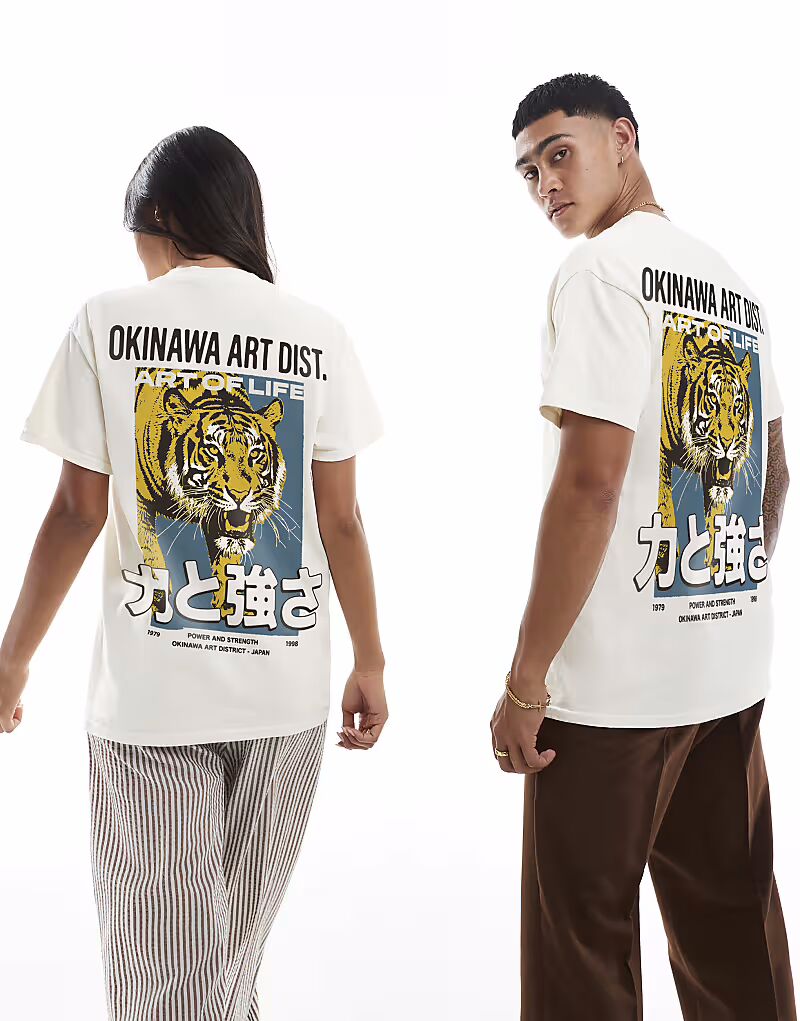 

Футболка с принтом Okinawa art спереди и сзади, стираная, в цвете кремовый Prnt