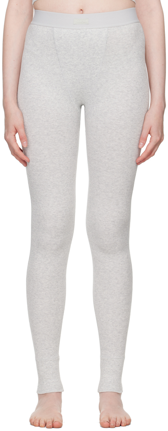

Серые хлопковые леггинсы в рубчик SKIMS, Light heather grey