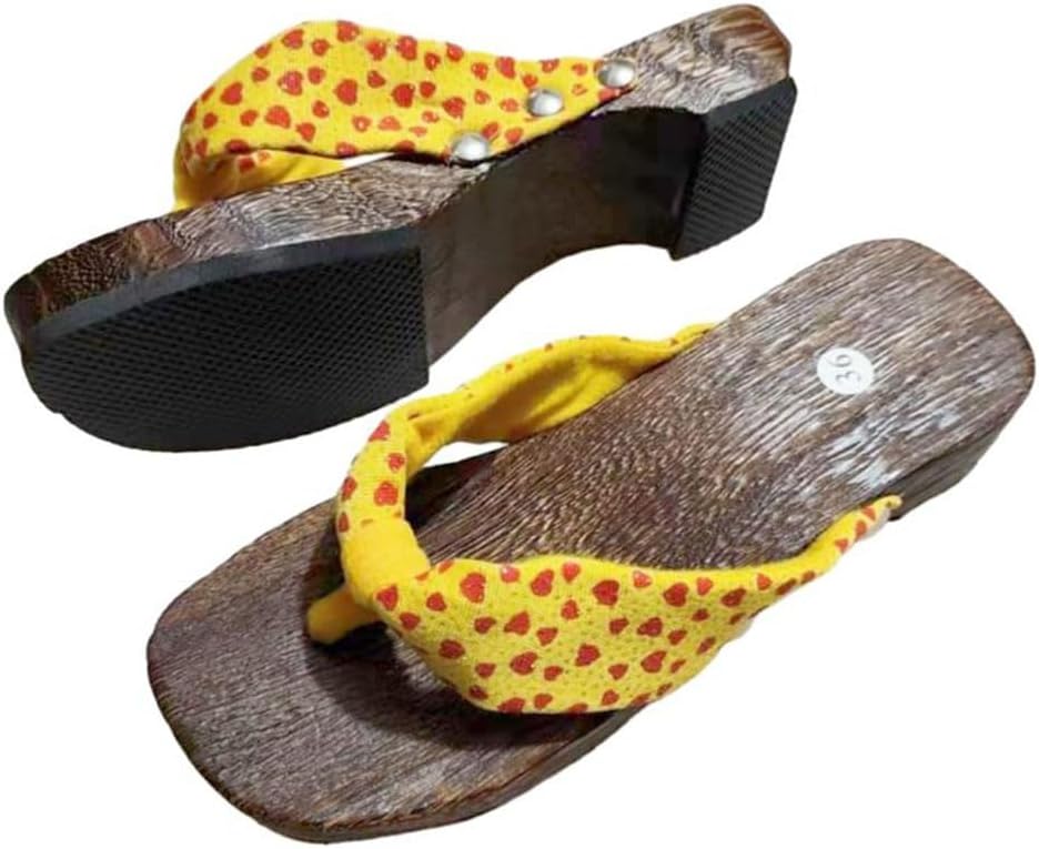 

Традиционные японские сандалии гета, деревянные сабо, кимоно, шлепанцы, тапочки на наклонном каблуке, японские тапочки с цветочным узором Chewyz, желтый