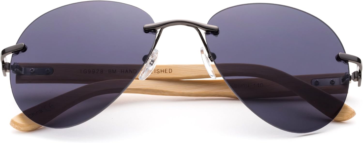 

Newbee Fashion - Солнцезащитные очки-авиаторы с бамбуковыми дужками, увеличенной оправой и линзами-вспышками. Бамбуковые солнцезащитные очки для мужчин и женщин, Gunmetal/Smoke